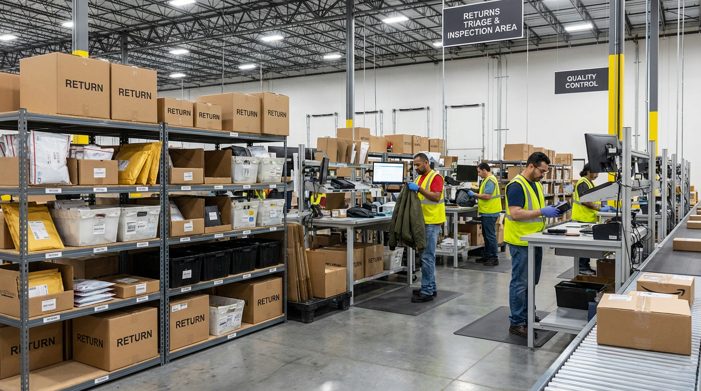 ├ürea de triagem e confer├¬ncia de devolu├º├Áes